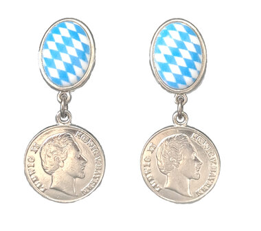 Ohrstecker versilbert mit runder Medaille K&ouml;nig Ludwig II 