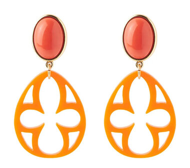  Ohrstecker Acryl-Cabochon koralle mit Laser-cut Ornament orange