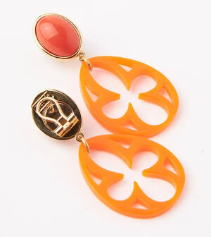  Ohrstecker Acryl-Cabochon koralle mit Laser-cut Ornament orange