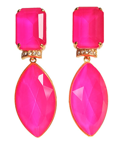 Ohrstecker vergoldet mit Glassteinen in hot pink; Octagon und Navette