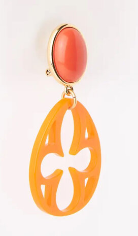  Ohrstecker Acryl-Cabochon koralle mit Laser-cut Ornament orange