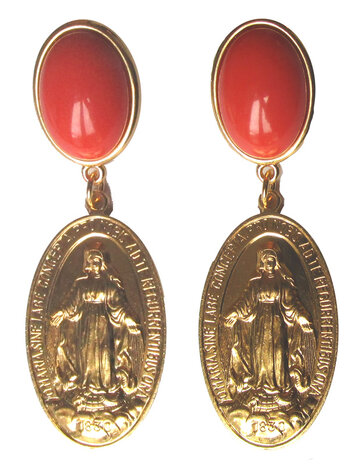 Medaille mit Darstellung Maria an jadegrünem Cabochon