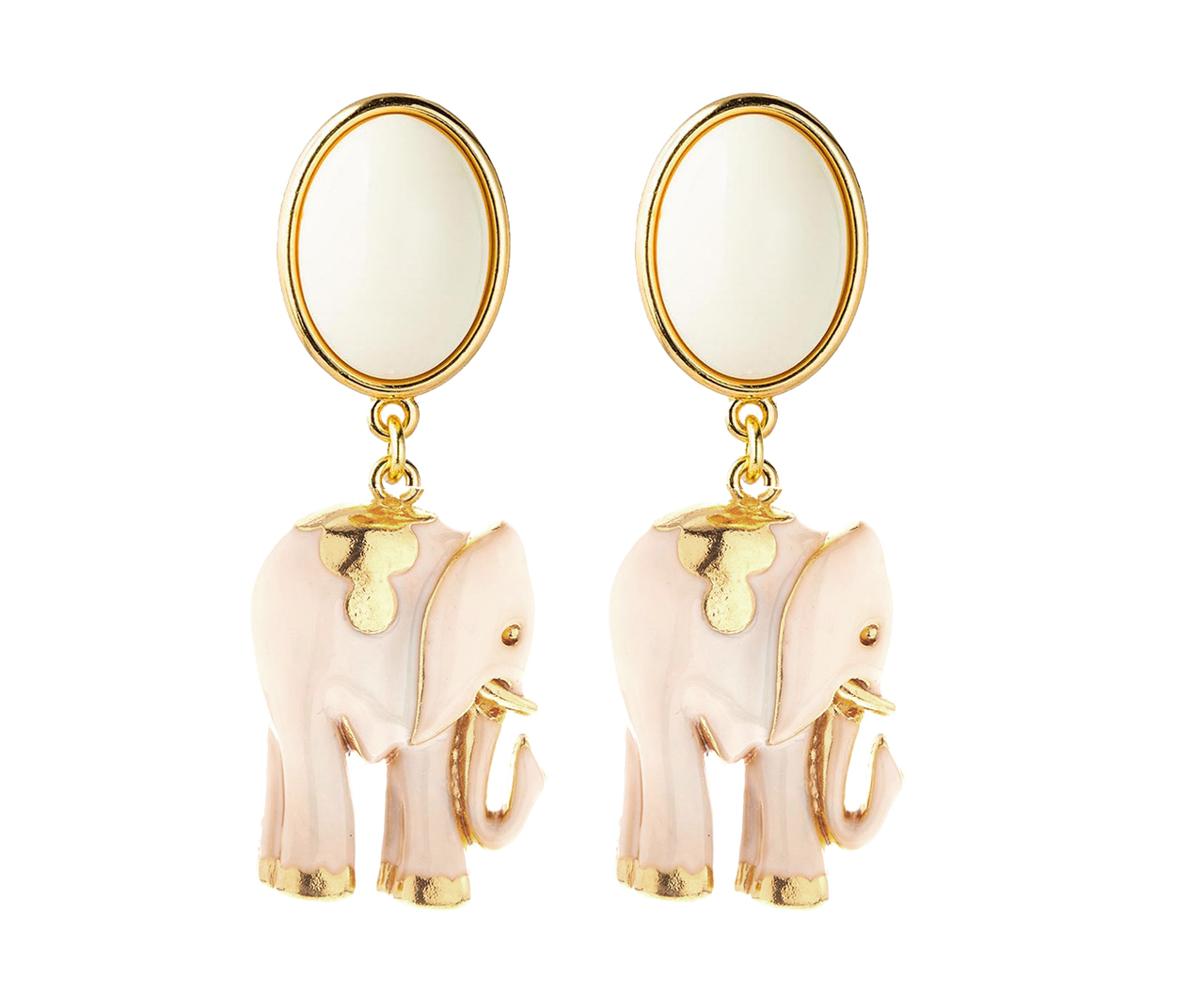 Ohrstecker oval - mit in justwin transparent-beige cremeweiß Elefant